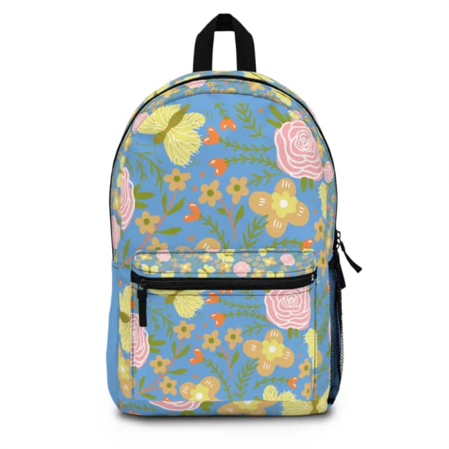 Backpack Butterfly and flowers https://luckeladybug.com/products/custom-design-backpack-butterfly-an