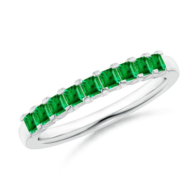 Square Emerald Semi Eternity Classic Wedding Ring